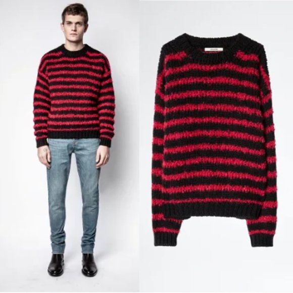 NWT Zadig & Voltaire Benny Mohair Sweater Merino Wool Knit Striped Men's Medium - Picture 1 of 8
